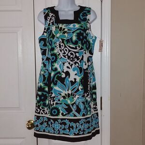 Dressbarn  sleeveless turquoise black white  dress Sz 10P